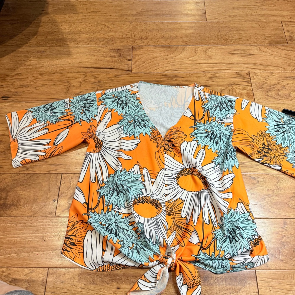 Vibrant Orange and Green Patterned Scarf size large